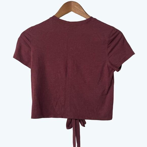 Lululemon XS/S  Tie Front Tee XS/S Heathered Burgundy Cropped Workout Shirt - Picture 4 of 5